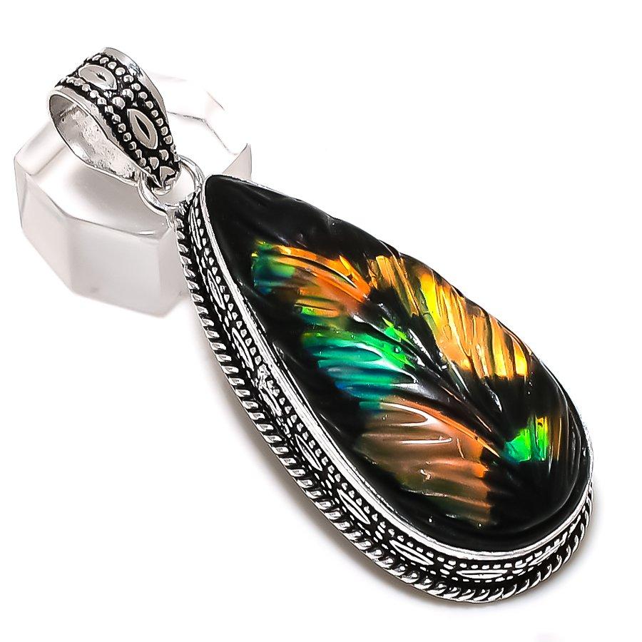 Подвеска из стерлингового серебра 925 пробы с натуральным камнем аммолит ручной работы 2,56 дюйма d8i55