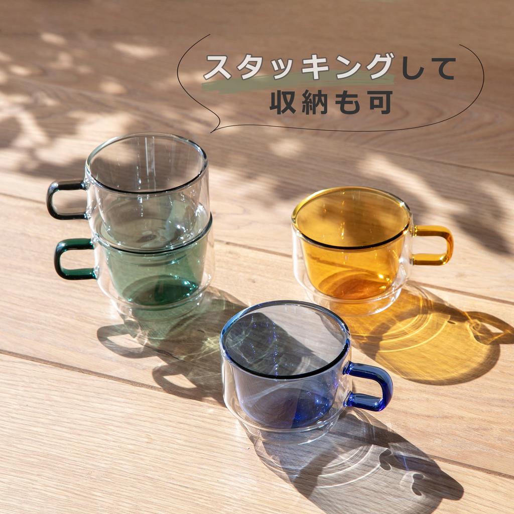 365methods HARIO COLORS Double-Walled Mug, Heat-Resistant Glass, Dishwasher Safe, Gray