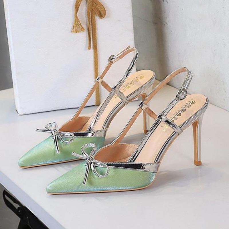 Шелковые атласные сандалии с острым носком и ремешком на пятке на высоком каблуке 9 см, элегантные, сексуальные, на резиновой подошве, женские сандалии