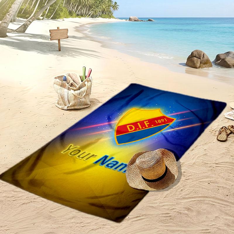 Djurgårdens IF Personalized Printed Beach Towel Soccer Logo Support Custom Name Text Absorbent Towel For Sport Travel Special Gift