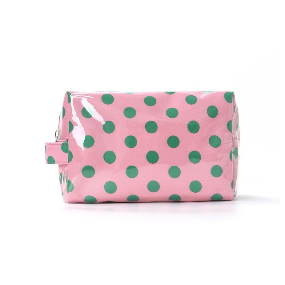 Waterproof Polka Dot Makeup Case Square Polka Dot Pattern Cosmetic Makeup Organizer PVC with Handle PVC Toiletries Storage Bag