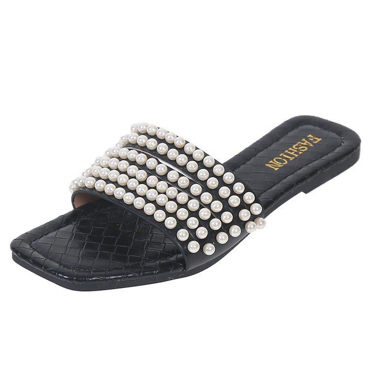 Новые модные женские сандалии на плоской подошве, нескользящие тапочки с жемчужным декоративным верхом, мягкие стельки, женская обувь
