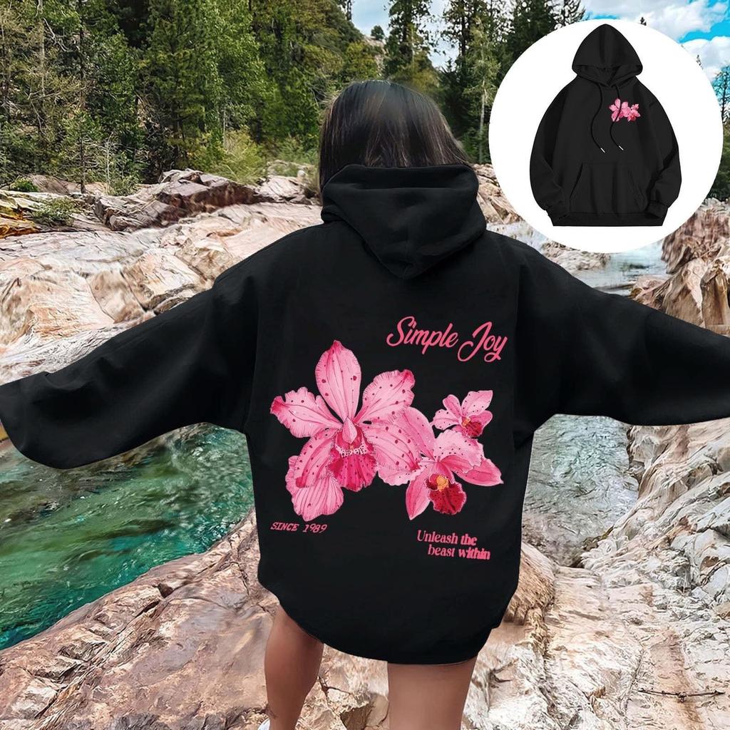 Women's Fashionable Loose-fitting Casual Long-sleeved Hooded Printed Sweatshirt