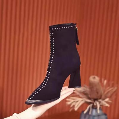 Модные дизайнерские винтажные женские ботильоны, модные короткие ботильоны с острым носком, женские туфли на квадратном каблуке, туфли-лодочки для вечеринок