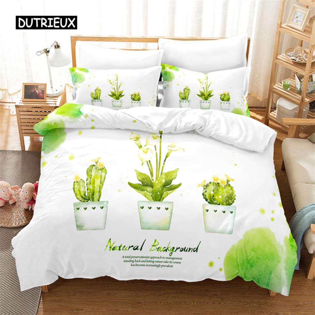 Тропический кактус Постельный комплект Набор пододеяльников 3d Постельное белье Цифровая печать Постельное белье размера Queen Модный дизайн