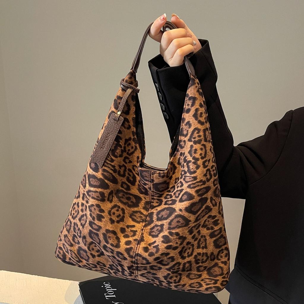 Retro Simple Leopard Print Tote Bag Women'S Tide Casual Large Capacity Shoulder Bag Underarm Bag