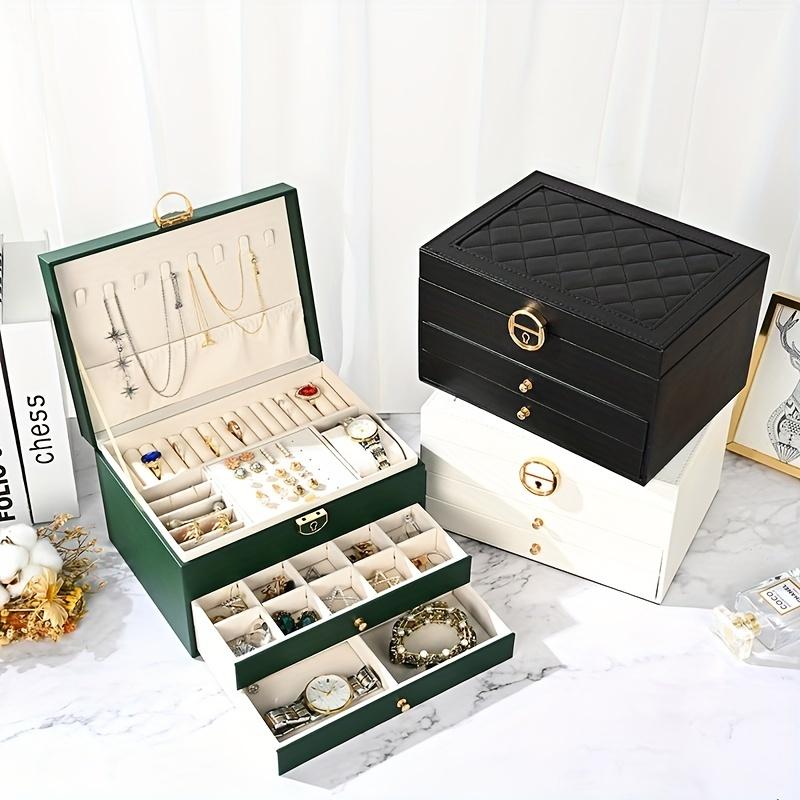 3-layer Drawer Type Jewelry Storage Box, Desktop Lockable Finishing Storage Container For Jewelry Earrings Rings Necklaces Bracelets Pendants