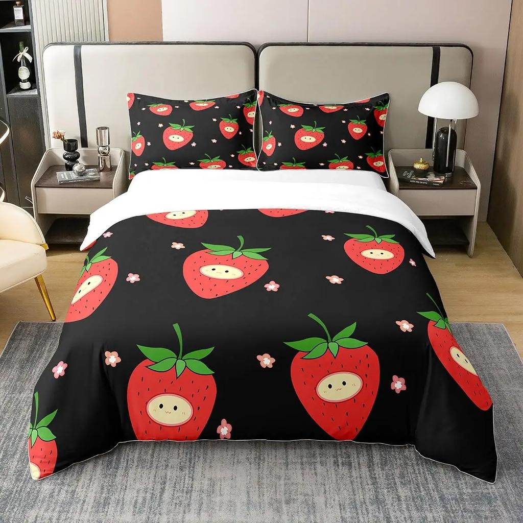Комплект постельного белья Sweet Strawberry, пододеяльник для детей, подростков, покрывало для спальни, розовое одеяло, 3 шт., полный размер
