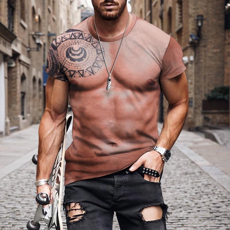 Летняя мужская футболка с коротким рукавом и принтом Muscle 3D, персонализированные футболки с коротким рукавом и круглыми поддельными кубиками пресса
