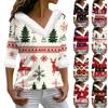 Women's Fashionable V Neck Long Sleeved Christmas Printed Plush Collar Casual Top