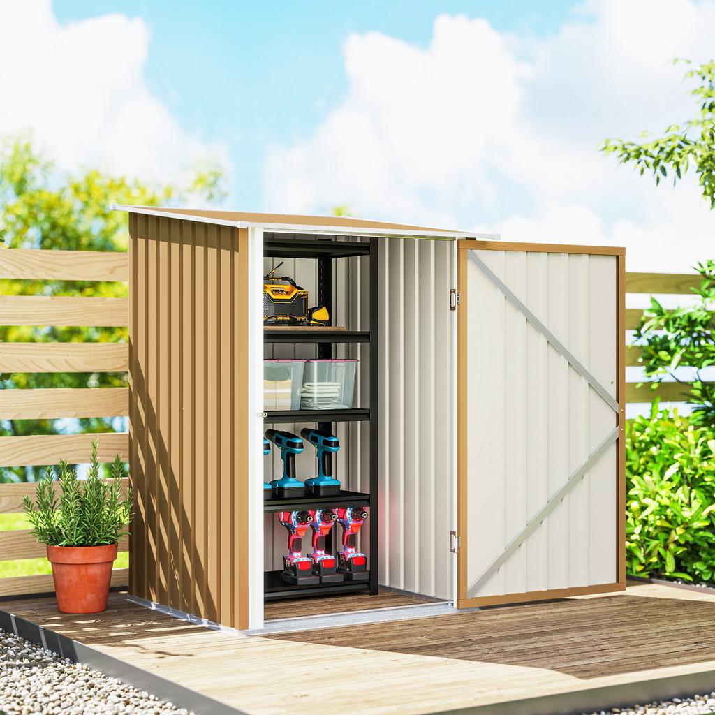 Garden Tool Shed in Galvanized Steel with Hinged Door, 100x104x160 cm, Yellow