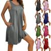Женское летнее модное свободное платье-майка, однотонное плиссированное платье с карманами, повседневные платья