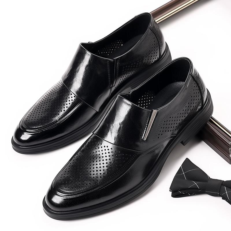 Летние кожаные туфли с выемками, повседневные мужские деловые модные брендовые нескользящие туфли, официальные туфли-лоферы, итальянские мужские свадебные туфли на плоской подошве