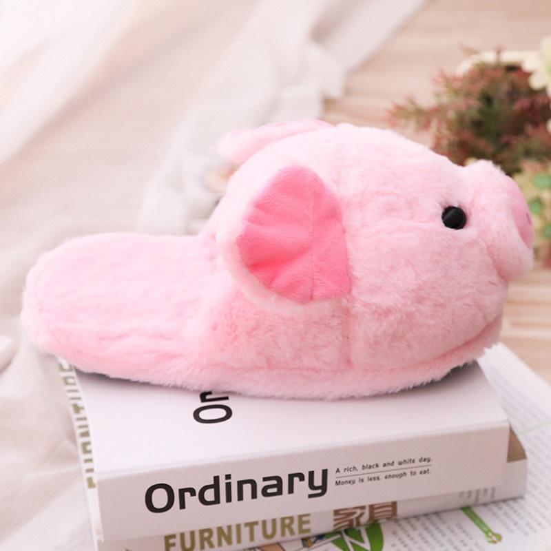 Women Pink Piggy Plush Slippers Indoor Floor Shoes Pig Cartoon Animals Winter Warm Anti-slip Slippers