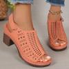 Fashion Female Shoes On Sale 2024 High Quality Fish Mouth Women Sandals Summer Open Toe Rome Hollow Solid Chunky Heels Plus Size Sandals