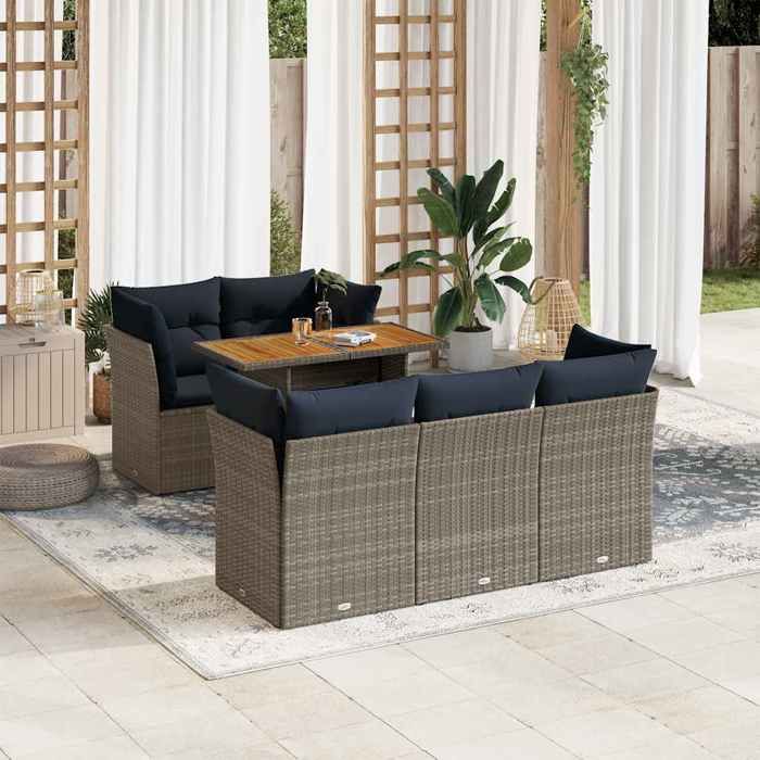 VidaXL Garden Furniture 6 Pcs with Grey Cushions Wicker, Outdoor Sofa Set, Corner Sofa Set 3326889