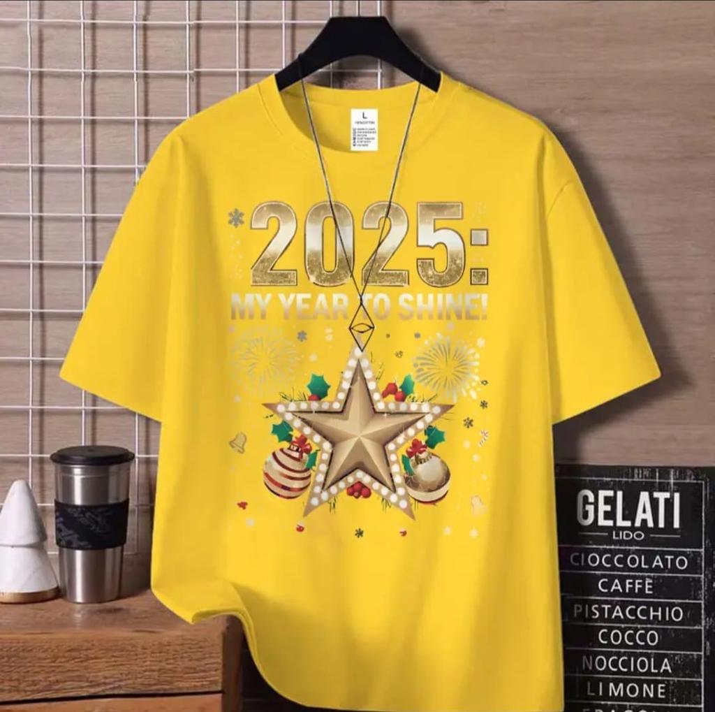 2025 Новогодняя футболка для мужчин и женщин, модные повседневные футболки с коротким рукавом в парном стиле, свободные футболки унисекс, одежда, топы, уличная одежда