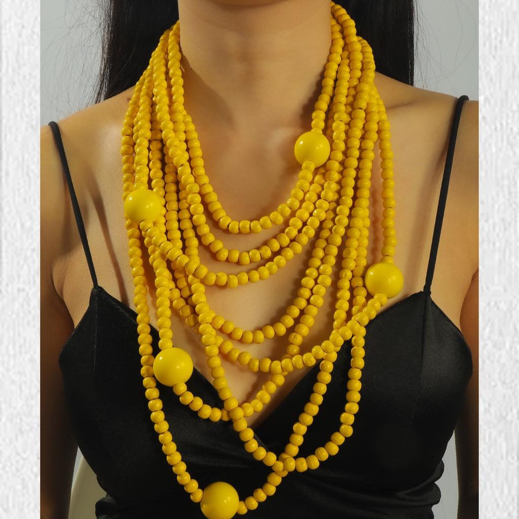 Преувеличенная индивидуальность Атмосфера Круглые деревянные бусины Многослойная подвеска Цепочка на ключицу Модное изысканное универсальное ожерелье для женщин