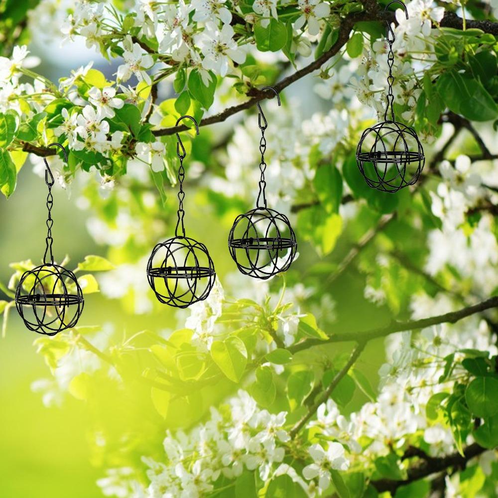 4Pcs Hooks Included Ball Bird Feeders Black Fat Ball Feeder Bird Suet Ball Feeder Outdoor Garden
