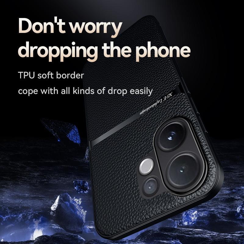 For VIVO V60 Leather Texture, Built-in Magnetic TPU Soft Anti-drop Anti-fingerprint Phone Case