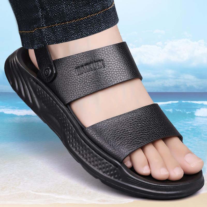 Summer New Leather Sandals for Men Fashion Casual Solid Color Dual-use Beach Shoes Male Soft Sole Designer Slipper Shoes Man