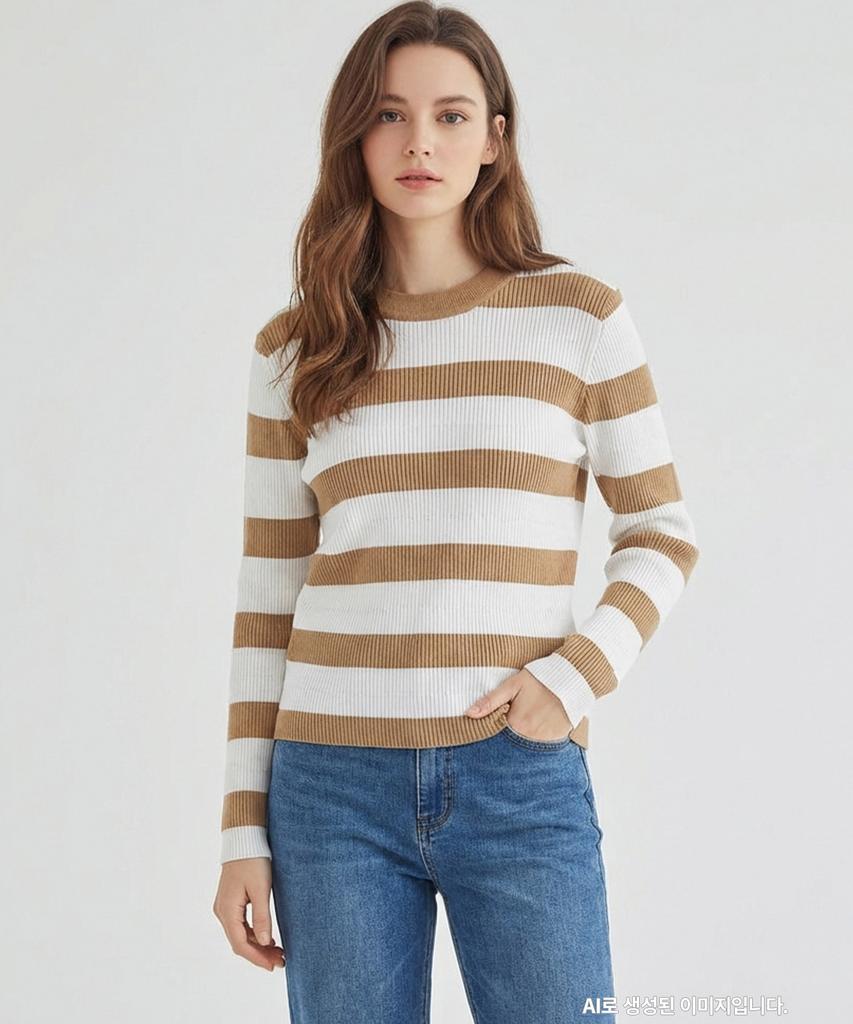 MESENSE Two-Tone Striped Pattern Slim Knit_Mb32Knmd03Z