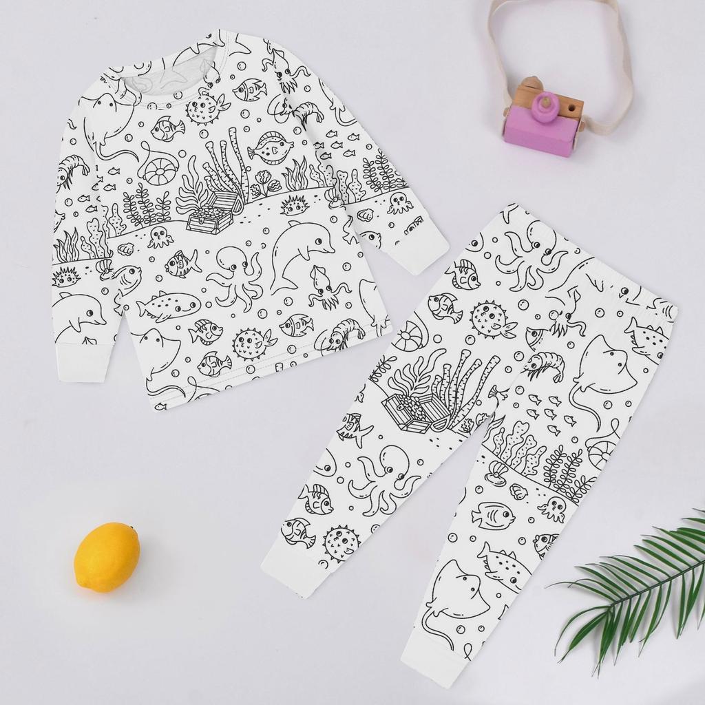 Детский комплект домашней одежды Sketch Coloring Fun Раскрашенная вручную домашняя одежда Пижамный комплект