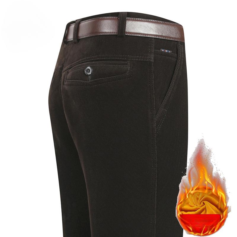 Autumn and Winter Padded Middle-aged Men's Casual Trousers Striped Trousers Middle-aged and Elderly Loose Trousers Corduroy Trousers