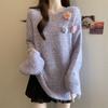 Purple Three-dimensional Flower Sweater Women's Spring and Autumn Beautiful Top Mid-length Sweater