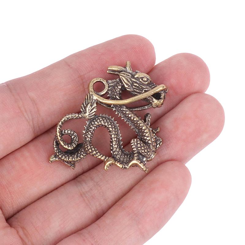 1Pc Antique Brass Ornament Chinese Mythical Animal Dragon Statue Copper Figures Miniatures Pure Brass Dragon Sculpture