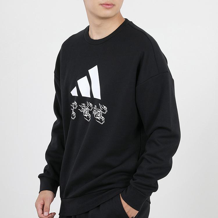 Adidas Logo Print Pullover Sweatshirt Men Tops Black GM4446