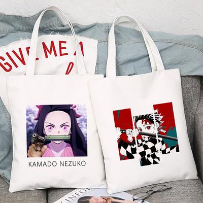 Kamado Nezuko Kawaii, сумки для покупок в стиле аниме, сумка убийцы демонов, большая вместительная сумка, сумки на плечо, экосумка многоразового использования
