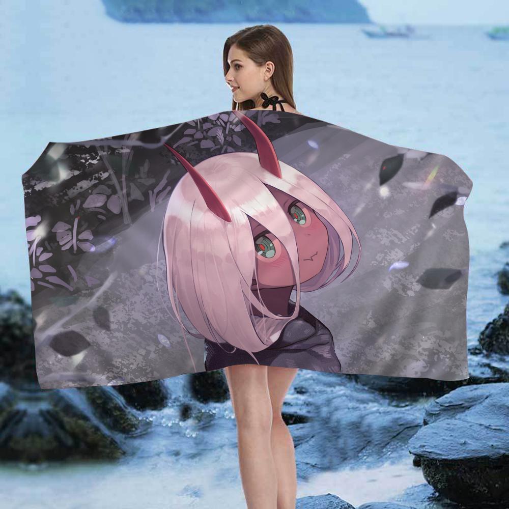 Z-Zero T-Two D-Darling In The F-Franxx Пляжное полотенце Мультяшное Милое Летнее Детское Большое Банное Пляжное полотенце Впитывающее для Плавания Путешествий