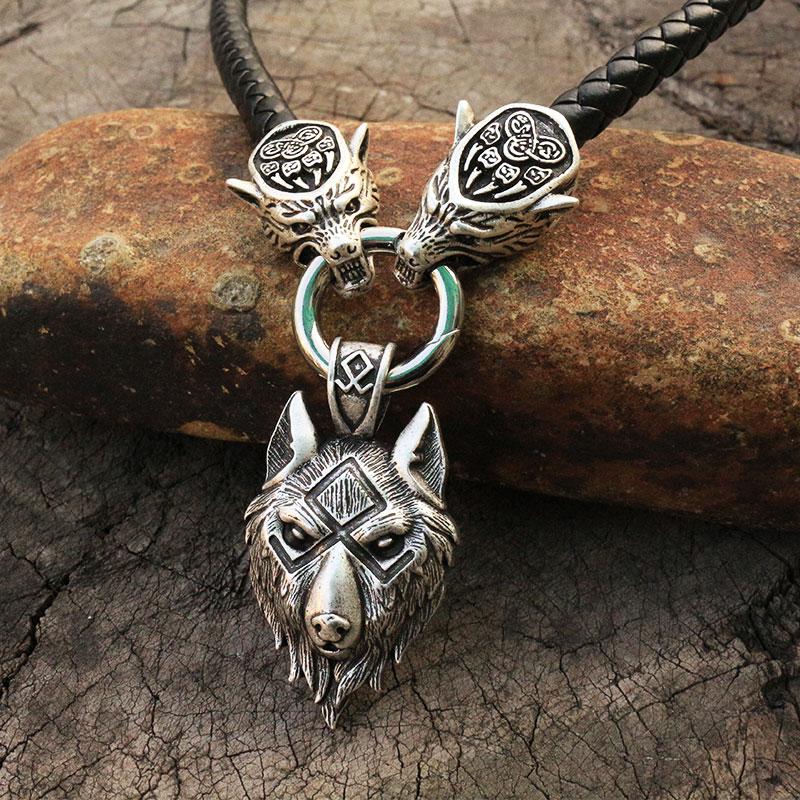 Men Necklace Viking Wolf Head With Thor 'S Hammer Mjolnir Necklace Pendant Norse Talisman Ethnic Jewelry
