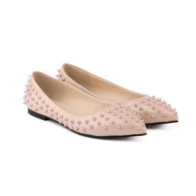 LOSLANDIFEN/женские роскошные сексуальные туфли-лодочки из искусственной кожи с острым носком на плоской подошве с заклепками