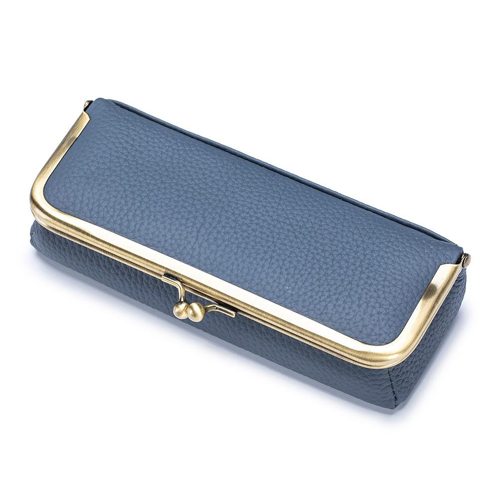 Automatic Closing Glasses Boxes Holder Genuine Leather Eyebrow Pencil Case for Students