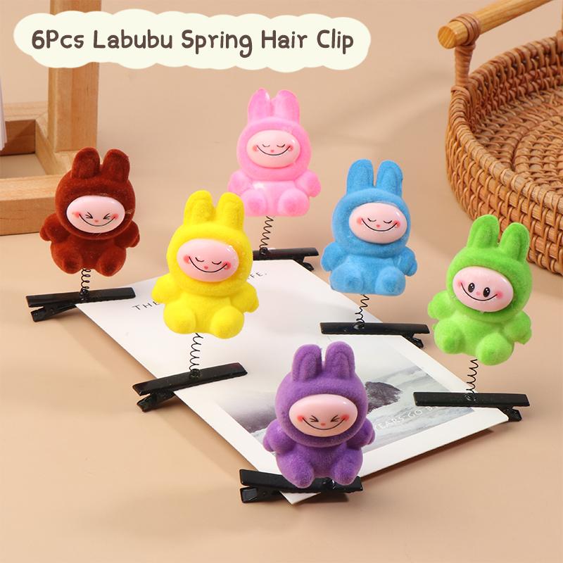 6 шт. Kawaii Labubu Spring Hair Clip 3D Cartoon Doll Hairpins Duckbill Clip Headbill Children's Hair Accessories Party Decorations