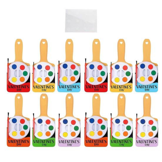 Watercolor Paint Set 5 Colors Paints Palette with Paintbrush Mini Paint Set Includes Paint Brush Shape Valentine's Day Cards Gift for Kids Party