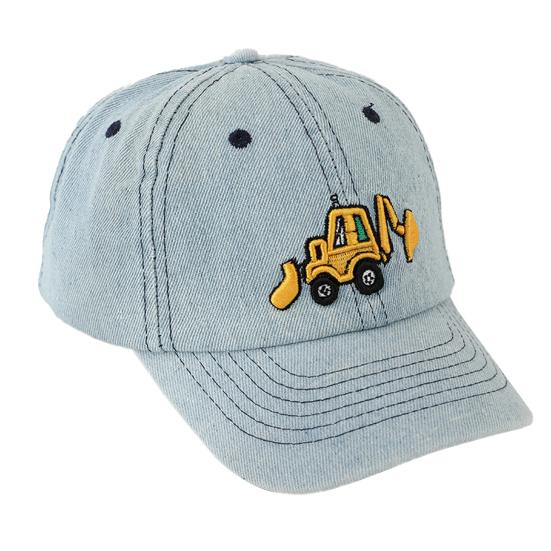 Детская шляпа унисекс, джинсовая бейсболка в стиле ретро, ​​мультяшная экскаваторная вышивка с длинными полями, защита от солнца, уличная шляпа от солнца