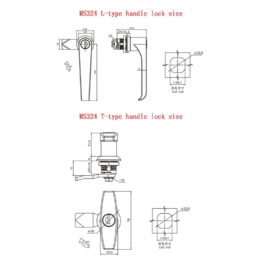 1PCS MS324-1-2 Switch Cabinet Door Latch Lock 304 Stainless Steel L-Type Switch Cabinet Door Handle Lock Hardware Accessories