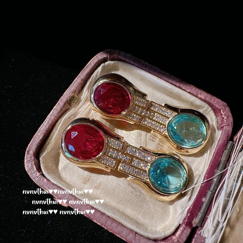 Серьги-подвески с турмалином «Павлин» от Sotheby's, Антикварные, Позолоченные 18 каратным золотом, Серьги с цирконом «Карминная клубника»