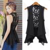 Scarf Collar Sleeveless Irregular Draped Hem Lace-up Vest Jacket Women Back