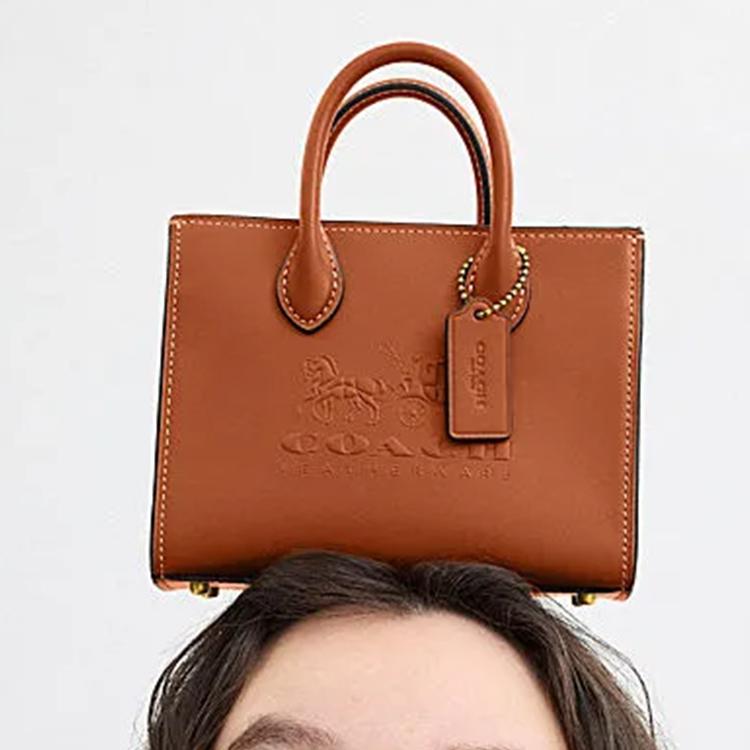 Coach Ace 17 Carriage Pattern Printed Leather Tote Bag Shopping Bag Shoulder Crossbody Handbag Small Women tote Polished-Amber CT889-B4BAR