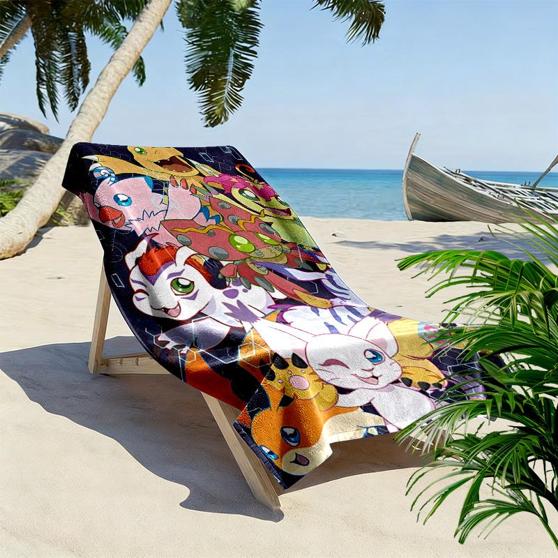Digimon Adventure Print Beach Towel, Large Soft Quick Dry Towel for Beach Camping Swimming