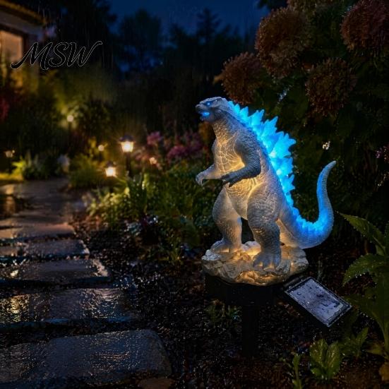 Medieval Gothic Dragon Sculpture Solar Garden Light, Outdoor Sasquatch Statue Lamp, Fantasy Creature Lighting Sculpture, Pathway Light for Yard