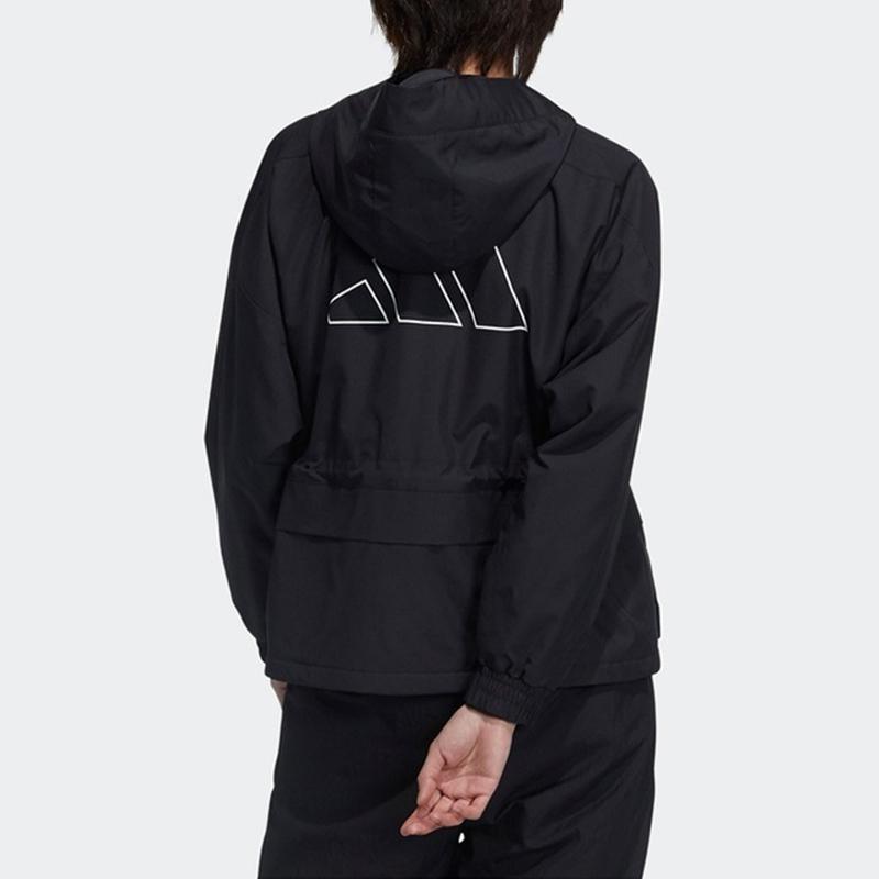 adidas Куртка серии Cny спортивная тренировочная печатная тканая куртка с капюшоном женские куртки черные GP0624