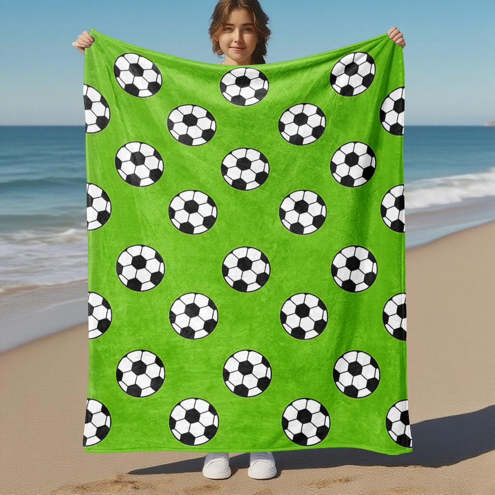 1PC Soccer ballOutdoor Flannel Blanket - Soft Plush Decor for Picnics, camping, Bedroom, Playroom, Office, or Lunch Break 1227A