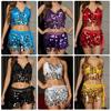 Sequins Dance Bra Belt High Waist Hip Scarf Fashion Belly Dance Skirt  Performance Top