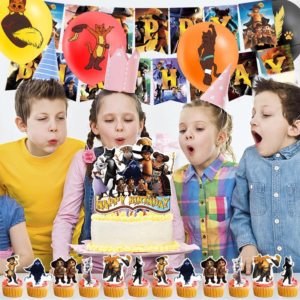 30 шт., товары для вечеринок «Кот в сапогах», включая баннер с воздушными шарами для торта