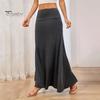 Women Maxi Skirt Elastic High Waist A-Line Long Skirt Solid Color Design Casual Knitting Skirt Spring Autumn Daily Wear